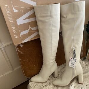 Zara Women's Over the Knee Ivory Cream Boots NEW 39 8 LEATHER $199